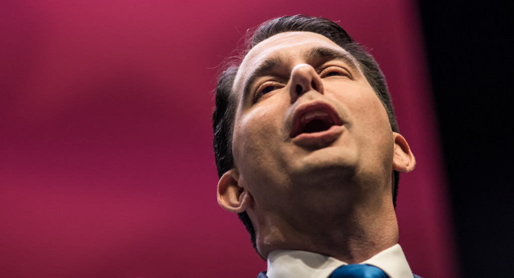 GREENVILLE, SC - SEPTEMBER 18: Wisconsin Governor and republican presidential candidate Scott Walker speaks to voters at the Heritage Action Presidential Candidate Forum September 18, 2015 in Greenville, South Carolina. Eleven republican candidates each had twenty five minutes to talk to voters Friday at the Bons Secours Wellness arena in the upstate of South Carolina. (Photo by Sean Rayford/Getty Images)